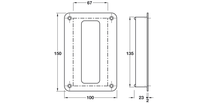 Flush Pull Hdl 150x100mm 316 SSS