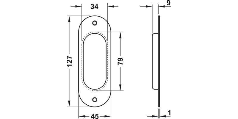Flush Pull Hdl 127x45x9mm SSS