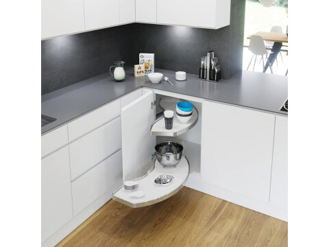 Pull Out Shelving Unit, White Base with Chrome Rail Shelves, Vauth-Sagel Corners