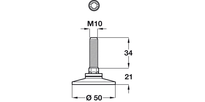 Adj Screw D50mm w Fixed Foot M10x34mm