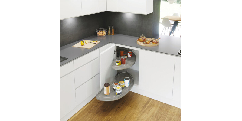 Pull Out Shelving Unit, Grey Base with Silver Rail Shelves, Vauth-Sagel Cornerst