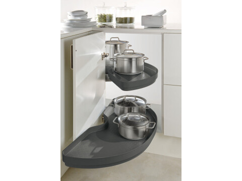 Corner Pull Out Shelving Unit, Grey Plastic, for Cabinet Width 900-1000 mm, Nink