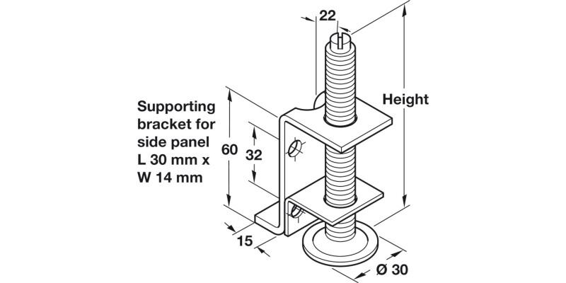 Plinth Adj w Supp Brkt M10x100mm Galv St