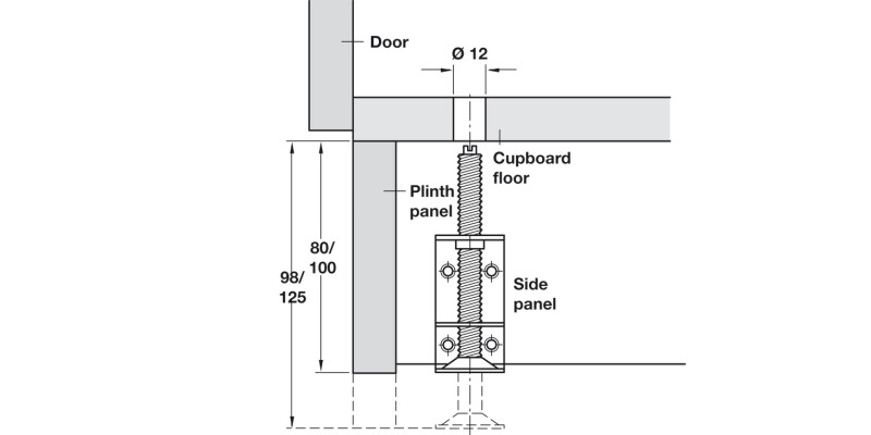 Plinth Adj w Supp Brkt M10x100mm Galv St