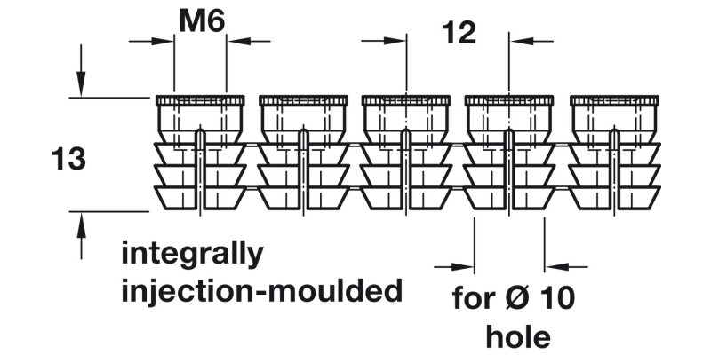 Glue-In Sleeve M6 D10x13mm Strip Plastic