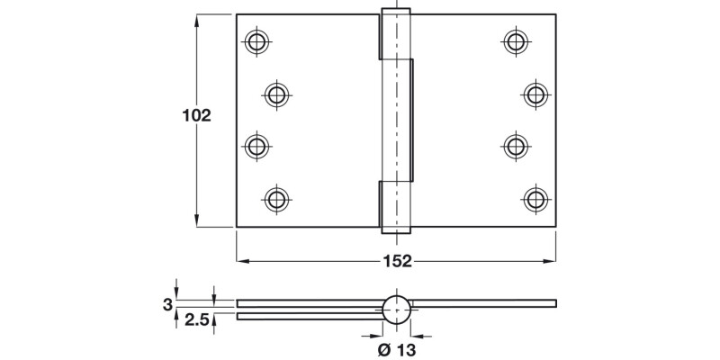 Butt Hinge Project Sqr 102x152mm 304 SSS
