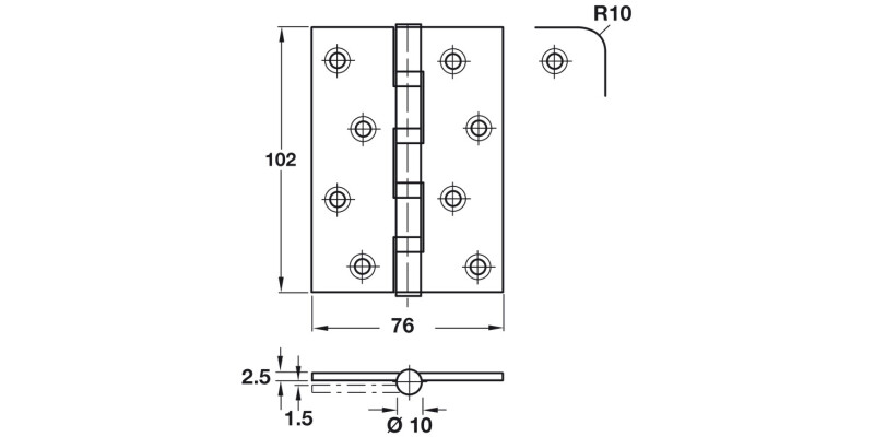 Phoenix SL Butt Hng Sq 102x76mm 304 SSS