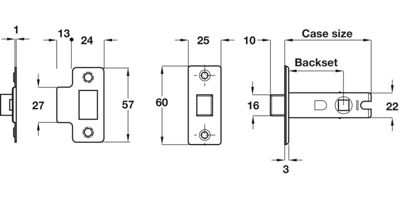 Tubular Mortice Latch BT 57/79mm EB