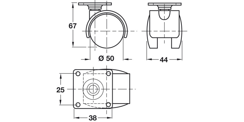D50mm Twin Castor Swivel wo Brake PL 38