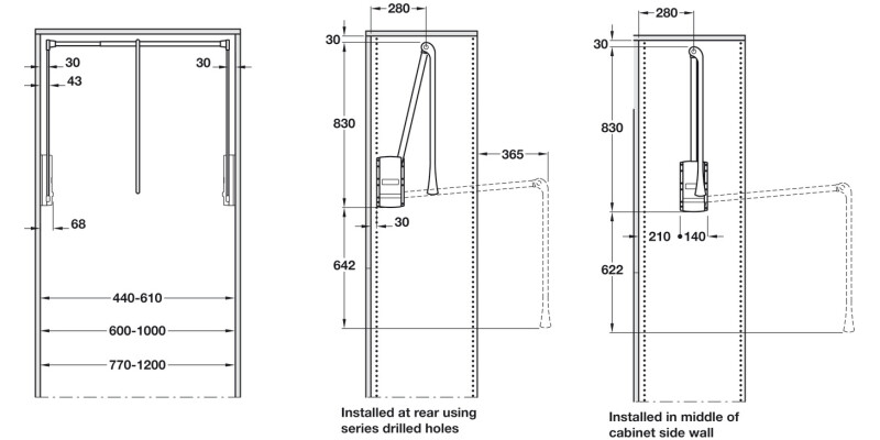 Pull Down Wardrobe Rail, for Internal Wardrobe Width 600-1000mm, 2004 Wht/Wht