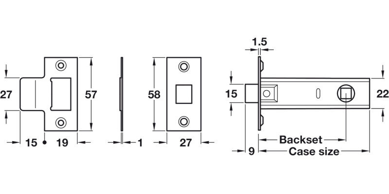 Economy Tubular Mortice Latch 57/76mm NP