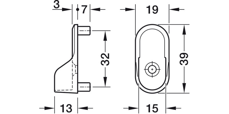 W/Robe Rail (Oval) End Supp Dowel ZA NP