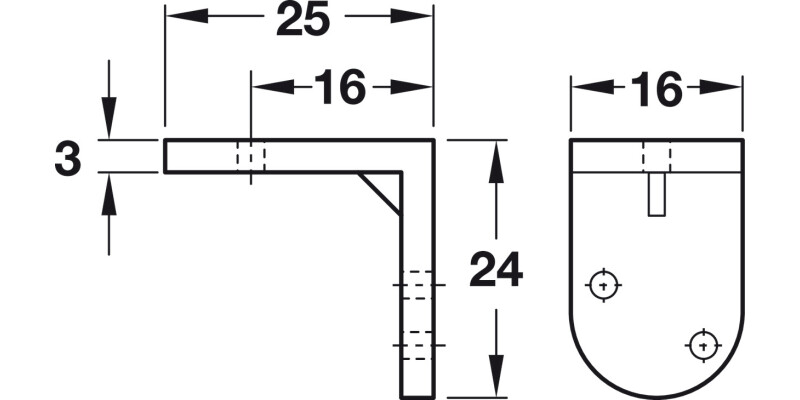 Angled Bracket 25x24x16mm Pl White