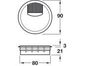 Cable Outlet 2prt D80x24mm Pl Wht Alu