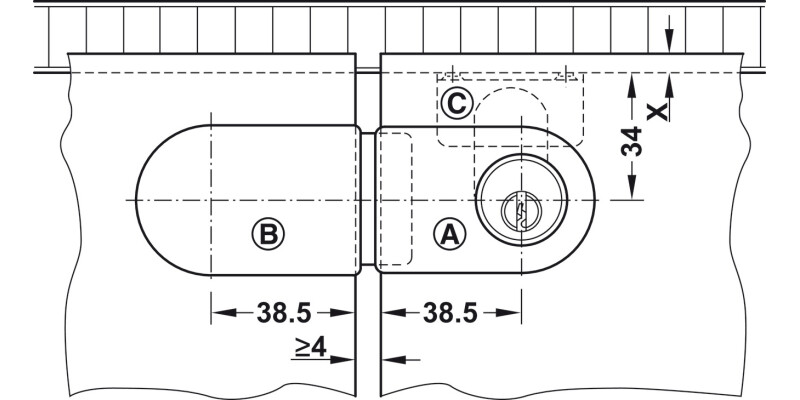 Glass Door Cyl Lever Lock B Diff MNP