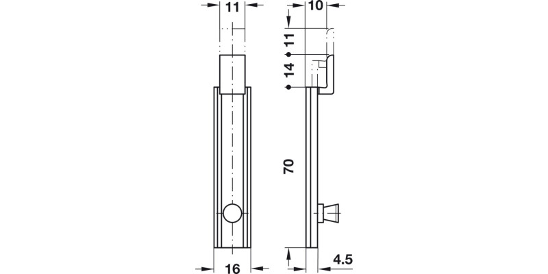 Furniture Bolt Cranked 70mm Brass Grnd
