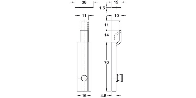 Furniture Bolt Cranked 70mm Brass Grnd