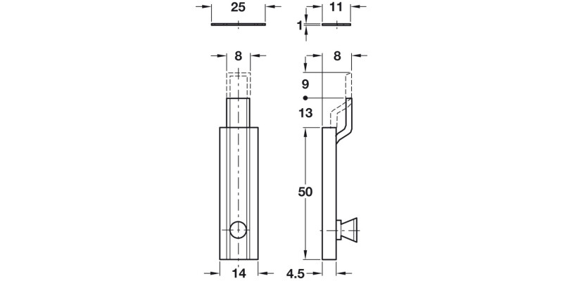 Furniture Bolt Cranked 50mm Brass Grnd