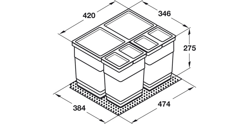 One2Four FS Waste Bin 600mm 2x13.5+21L