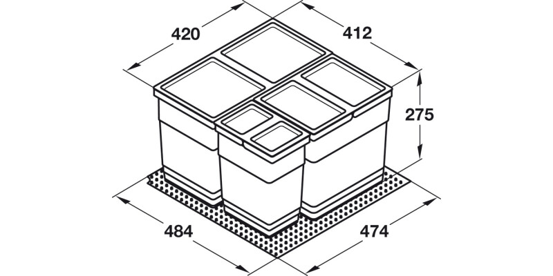 One2Four FS Waste Bin 600mm 2x13.5+21L