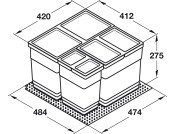 One2Four FS Waste Bin 600mm 2x13.5+21L