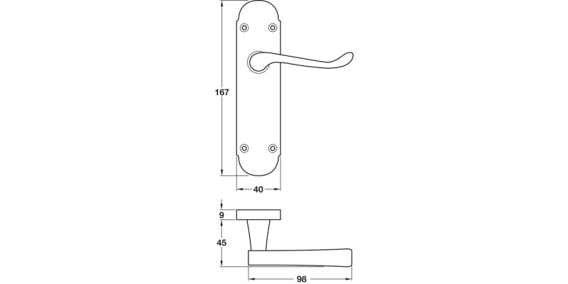 Lvr Scroll Hdls/Plt 167mm Latch ZA PC