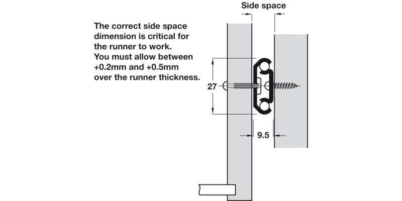 2726 BB Drawer Runner Sgl 15kg 400mm BZP