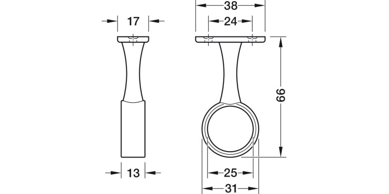 W/Robe Rail D25mm Centre Support ZA CP