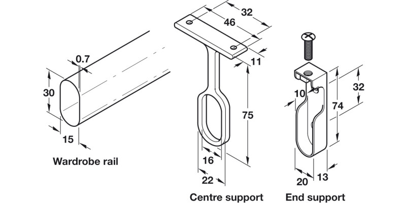 W/Robe Rail (Oval) Large Set 1.8m PC