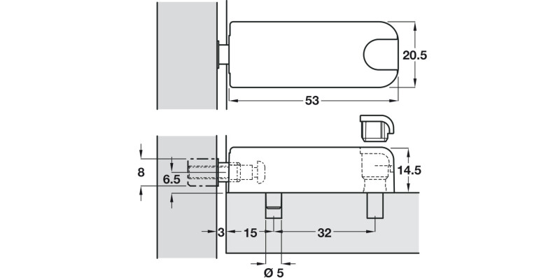 Spring Push Catch Pl/St Grey