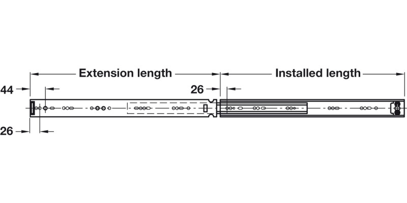 2601 BB Drawer Runner Full 45kg 400mm BZP