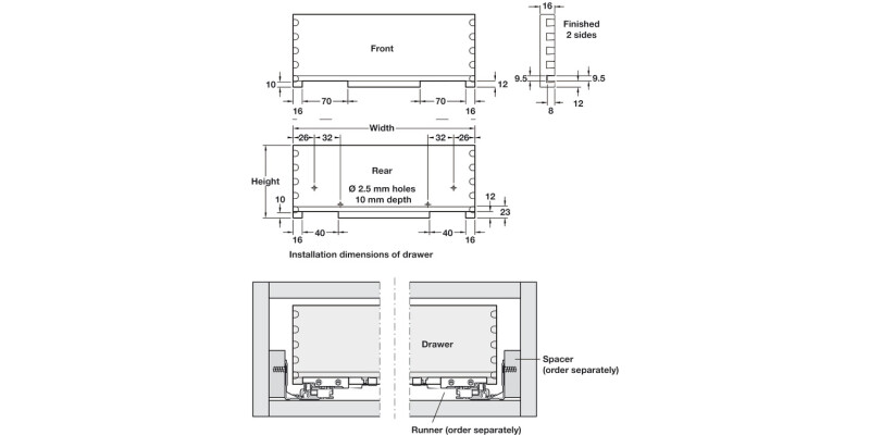 Oak Drawer Assem 440/185/900mm