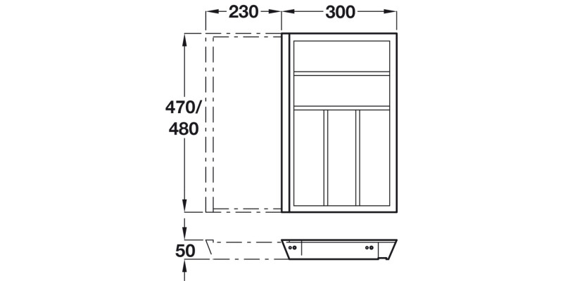 eXTray Oak Cutlery Ins 480/400-600mm