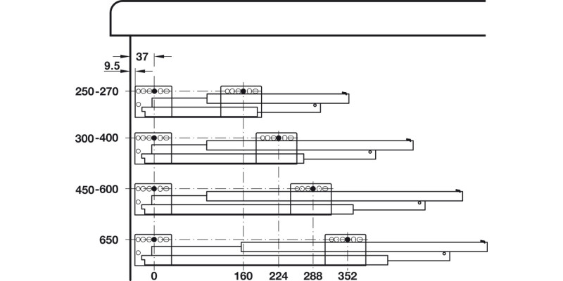 NovaPro Del Std Drawer Set 90/400mm Met
