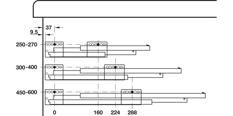 NovaPro Del Std Drawer Set 90/400mm Met