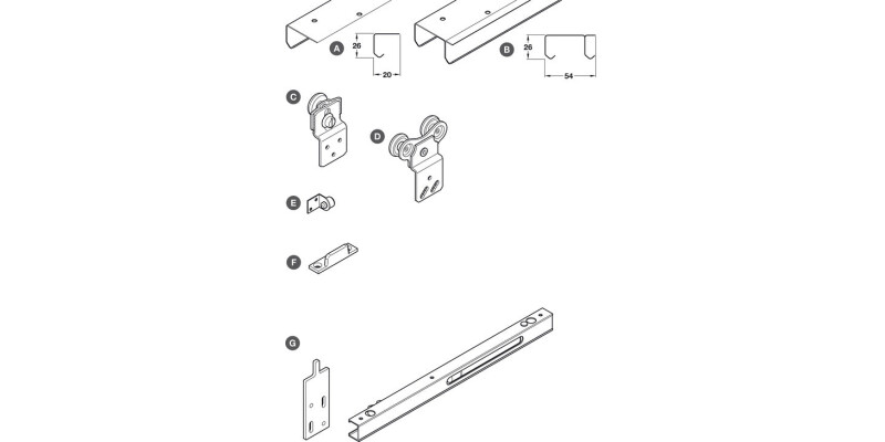 Additional Top Track, for Sliding Wardrobe Doors, H&auml;fele SF-30/53