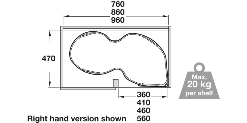 Corner PO 400/800mm LH Wht/Chr