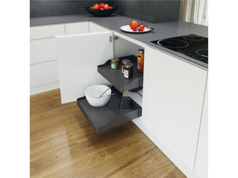 Pull Out Storage Basket, with Planero Lava Grey Basket, for Hinged Door Cabinets