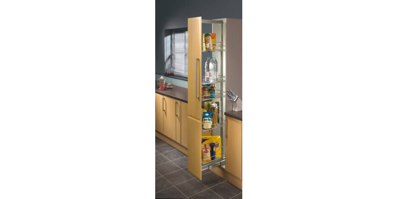 Pull Out Larder Unit, Chrome Linear Wire Baskets, Centre Mounting, Installed Hei