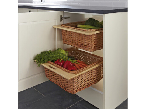 Wicker Basket Set, Two Baskets with Runners, for Cabinet Widths 500-600 mm