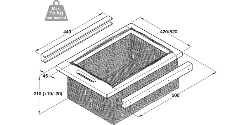 Wicker Baskets/Runs Set 600mm Beech/Nat