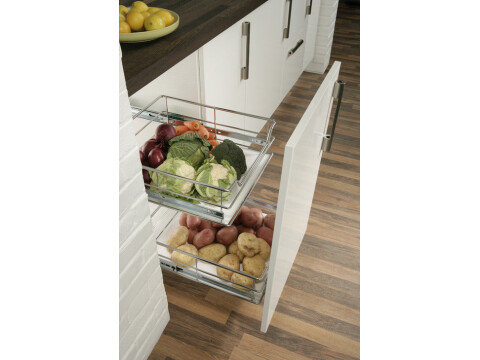 Pull Out Storage Basket Set, Chrome Linear Wire Baskets, for Cabinet Widths 300-