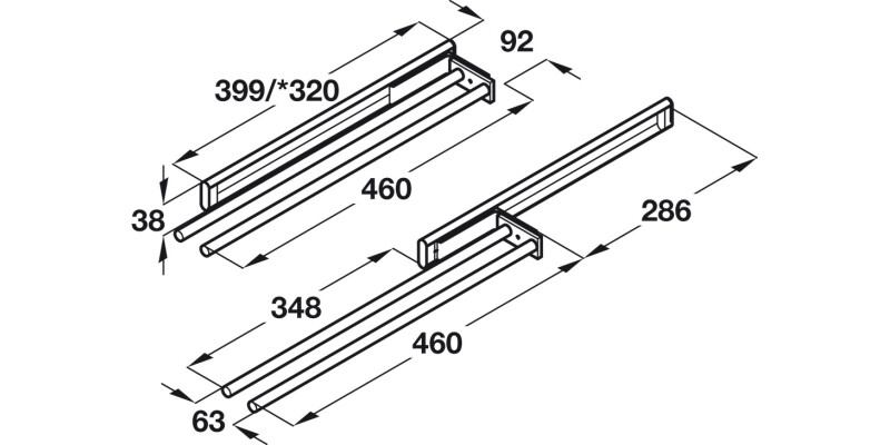 Towel Rail 2-Arm 460mm Alu/Pl Slv Ano