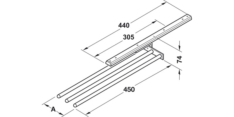 Towel Rail 3-Arm 465mm Alu/Pl Slv Ano