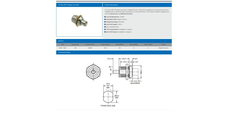 RADIAL PIN PLUNGER LOCK 4361