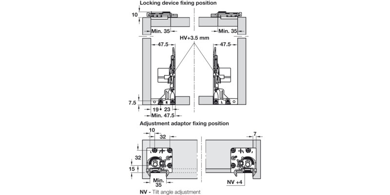Narrow Drawer Clip+Back Bracket Set