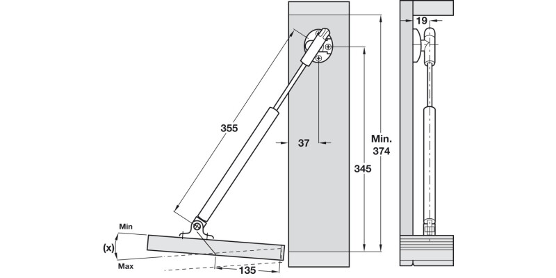 Automatic Open Drop Down Flap Stay 355mm