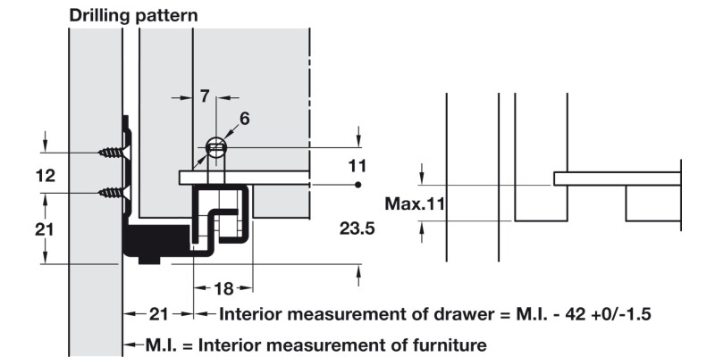 Marc Con Drawer Runner Clip Sgl 25kg 500mm