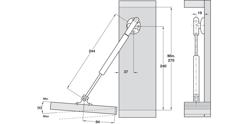 Automatic Open Drop Down Flap Stay 244mm