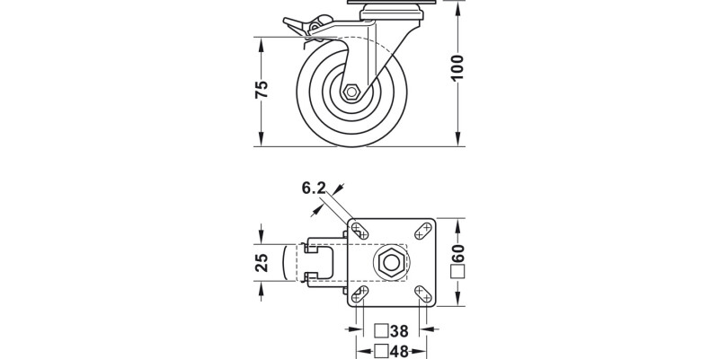 D75mm Castor Swivel w Brake PL Galv